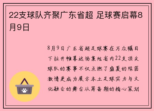 22支球队齐聚广东省超 足球赛启幕8月9日